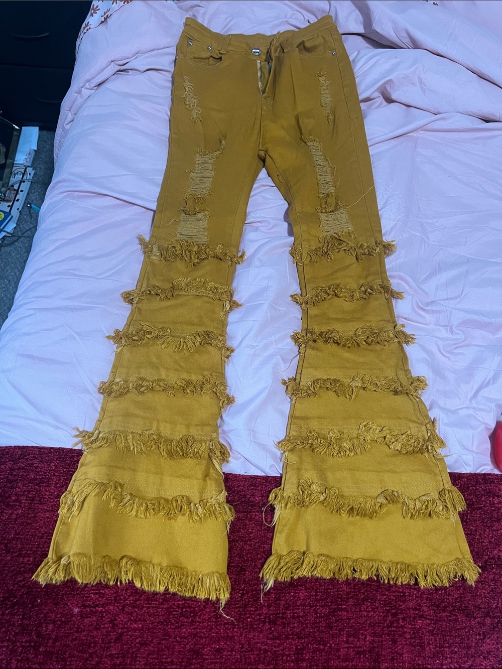 Mustard Fringe Flare Jeans - Women